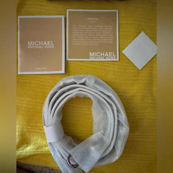 New With Tags, Michael Kors Sandrine Silver Small Box Crossbody Bag - Picture 10 of 16